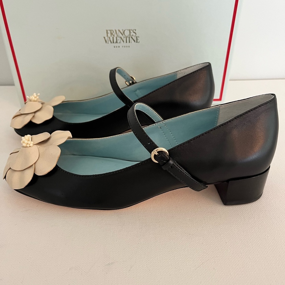 Frances Valentine Babe Black Nappa Leather and Cream Floral Heels - Picture 4 of 7